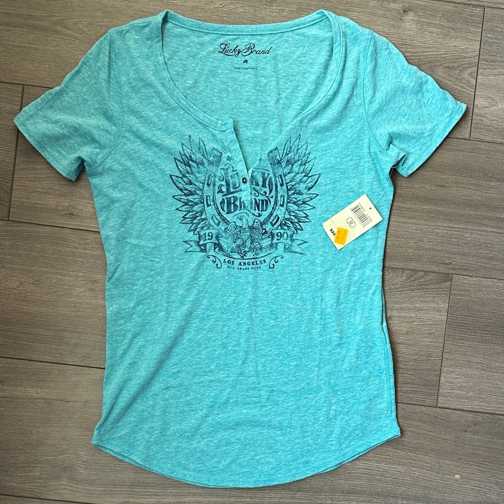 Lucky Brand Women's Teal Graphic Tee